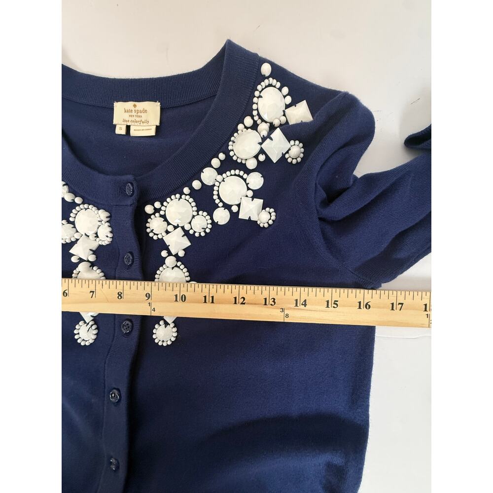 Kate Spade Navy Crystal Embellished Cardigan Sz S - Picture 5 of 7